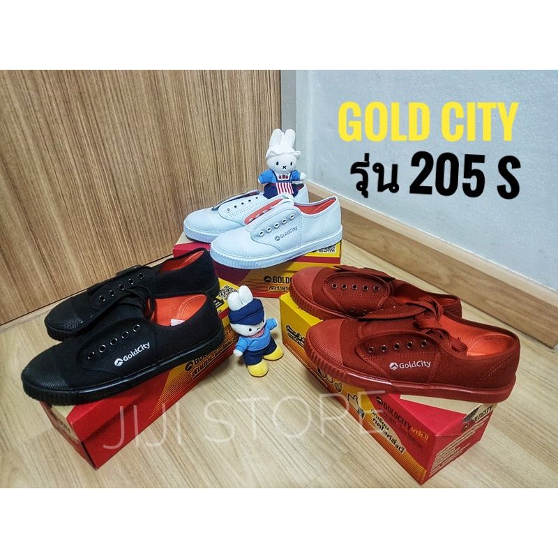 ถูกที่สุด รองเท้าผ้าใบนักเรียน [ Gold city ] รุ่น 205 S / Size : 31 - 46 มีสีขาว ดำ น้ำตาล