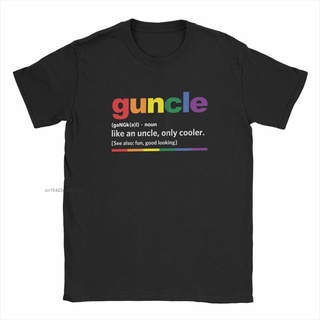 เสื้อยืดผ้าฝ้ายเสื้อยืดท็อป เข้ารูป พิมพ์ลาย Guncle Definition สีรุ้ง สําหรับผู้ชายL XL  XXL 3XL