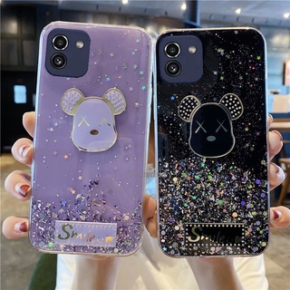 เคสโทรศัพท์ 2022 NEW Phone Casing Samsung Galaxy A03 S22+ Ultra Plus S21 FE 5G Hot Sale Glitter Starry Sky Cartoon Bear Silicagel Soft Case Back Cover เคส