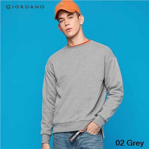 GIORDANO MEN Solid crewneck fleece-lined sweatshirt 13029810