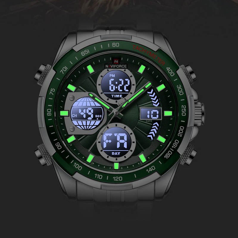 Naviforce นาฬิกาข้อมือผู้ชาย สปอร์ตแฟชั่น รุ่น NF9197S แสดงเวลา 2 ระบบ ดิจิตอล+อนาล็อก สายสแตนเลส กันน้ำ ระบบอนาล็อก