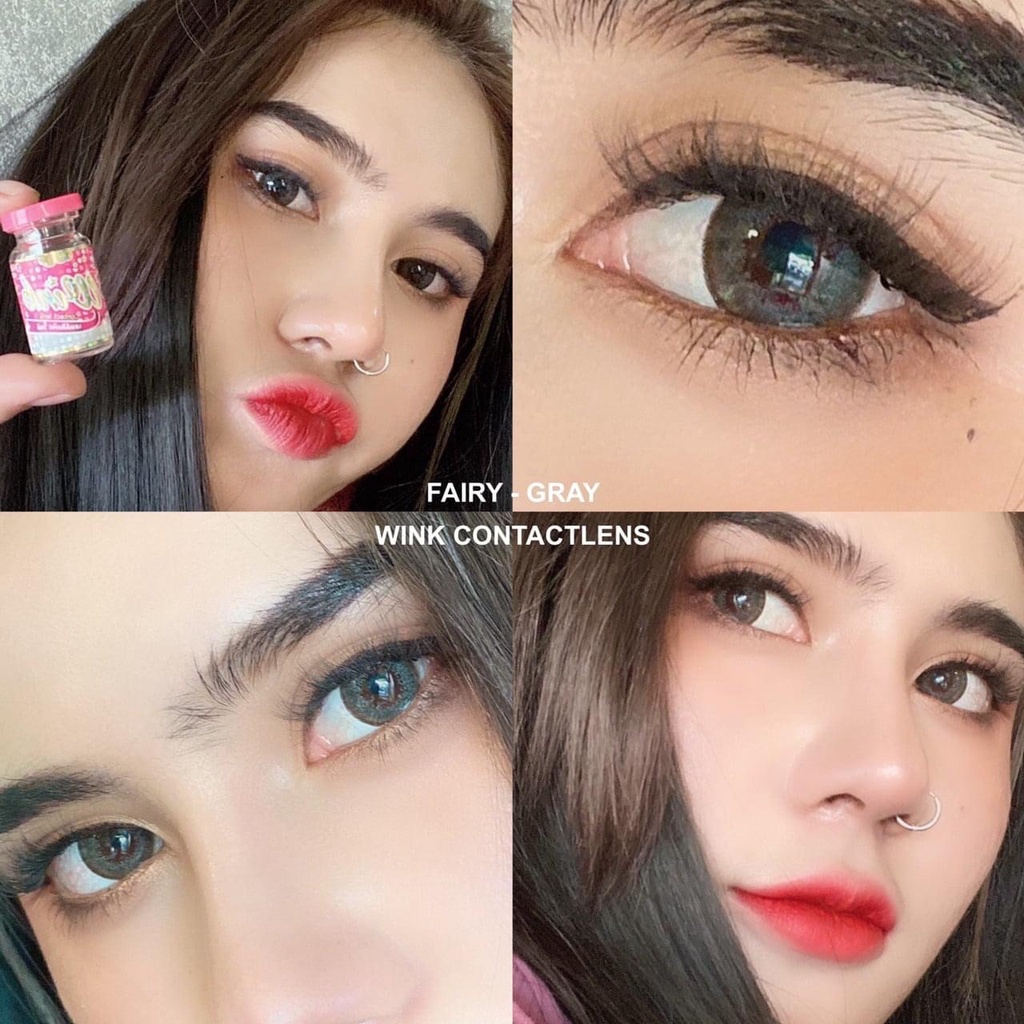 💋 มีค่าสายตา 💋  Wink Fairy Gray Brown บิ๊กอาย สุดปัง คอนแทคเลนส์ รายเดือน มีอย แถมตลับฟรี เลนส์นิ่ม 