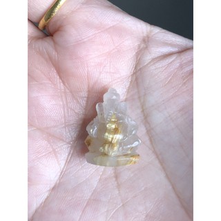 พระพิฆเนศแกะสลักจากพลอยไหมทอง (Rutilated Quartz)