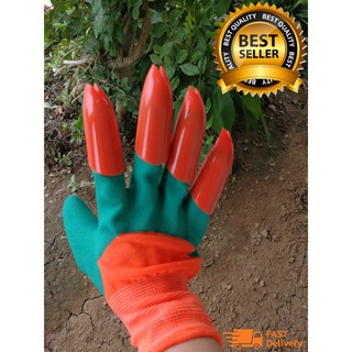 Garden Genie Gloves ถุงมือปีศาจ..Garden Genie Gloves  ถุงมือขุดดินทำสวน ถุงมือสำหรับปลูกต้นไม้ สีเขียวส้ม 1 คู่