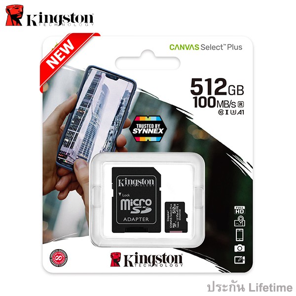 Kingston microSD Card 512GB Canvas Select Plus Class 10 UHS-I 100MB/s (SDCS2/512GB) + SD Adapter ประกัน Lifetime Synnex