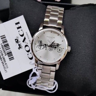 (ผ่อน0%) นาฬิกา COACH Grand Silver Dial Silver tone Ladies Watch #14502975