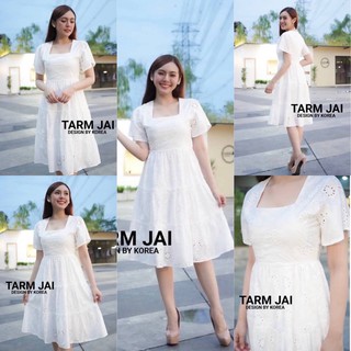 ❌พร้อมส่ง M L XL ❌ป้าย Tarm Jai💕เดรสฉลุสีขาว คอเหลี่ยม ผ้าดีมาก ลุคคุณหนู น่ารักมากค่ะ