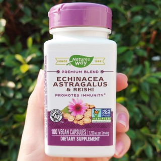 เอ็กไคนาเซีย แอสทรากาลัส และเห็ดหลินจือ Echinacea Astragalus &amp; Reishi 1200 mg 100 Vegan Capsules (Natures Way®)