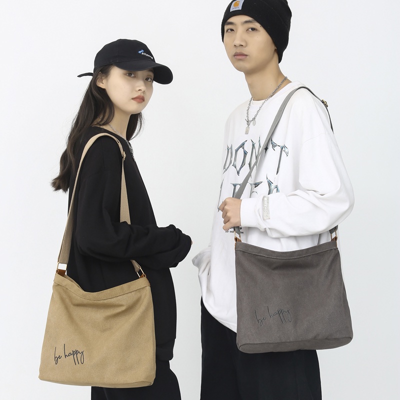 2022 Casual Ulzzang Sling Bag For Women Large Capacity Canvas Bag Men College Student Tote Bag