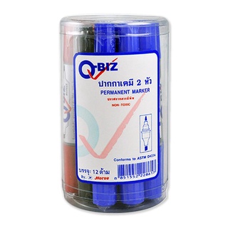 คิวบิซ ปากกาเคมี 2 หัว คละสี x 12 ด้าม / Q-Biz Twin Permanent Marker Pen Assorted x 12 Pcs