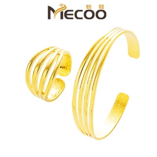 【Mecoo】สร้อยข้อมือชุบทอง 18k ชุบทองแท้ แบบเปิด แฟชั่นเรียบง่าย สไตล์วินเทจ สําหรับผู้หญิง