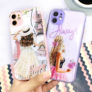 พร้อมส่งเรียลมี C11 C21เคส TPU ขอบสีกันกล้อง กากเพชรกริตเตอร์ เคสแฟชั่น เคสสวย เคสมือถือ เคสหวาน ลายผู้หญิง