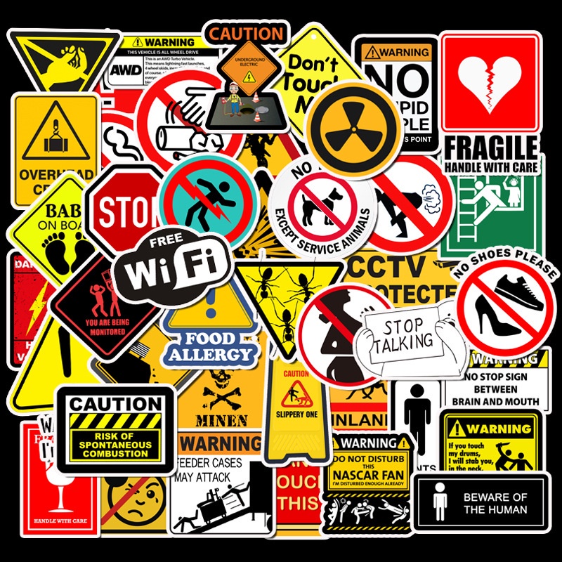 50PCS Warning Stickers Danger Banning Signs Reminder Waterproof Decal Sticker to Laptop Motorcycle Luggage Phone Snowboard