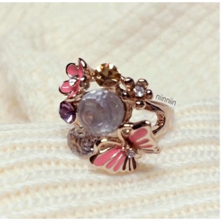 แหวนหรู ผีเสื้อ ดอกไม้ คริสตัล หลากสี butterfly ring