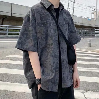 เสื้อเชิ้ตแขนสั้นผู้ชาย #เสื้อเชิ้ตผู้ชายแขนสั้น สไตย์ญี่ปุ่น วินเทจ ธง 3 สี