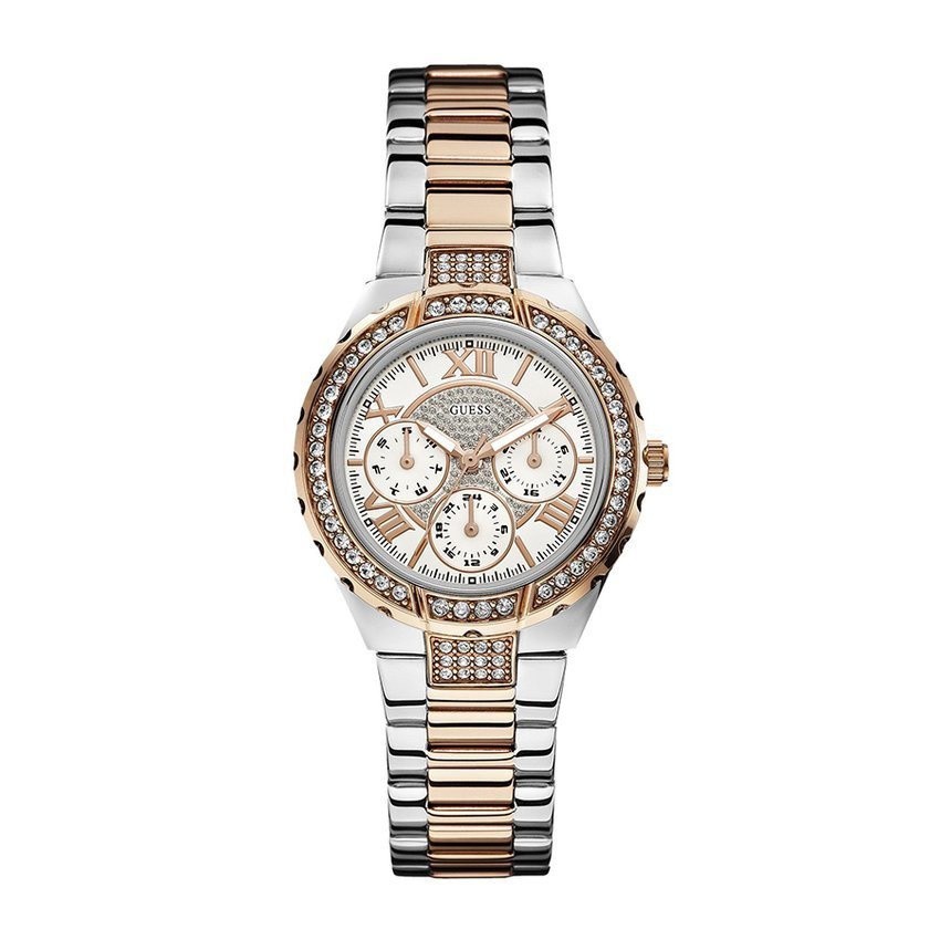 GUESS Women's W0111L4 "Sparkling Hi-Energy" - Silver- And RoseGold-Tone Watch