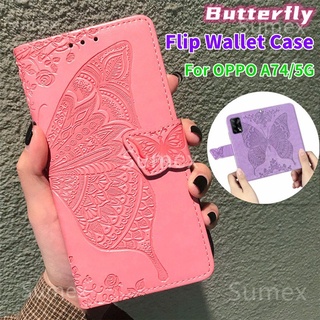 กระเป๋าสตางค์หนังผีเสื้อสำหรับ OPPO A74 A95 A 74 95 OPPOA95 OPPOA74 CHP2219 CPH2197 CHP2365 5G เคสตั้งแบบมีช่องเสียบการ์ดสายคล้อง เคสฝาพับแม่เหล็ก กันกระแทก