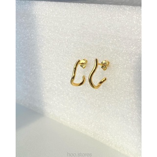 [all silver 925] hoo.stores Curly Curl Stud (18k Gold plated) ต่างหูเงินแท้s925 ท้ังชิ้น ต่างหูแป้น ต่างหูทอง ต่างหูห่วง