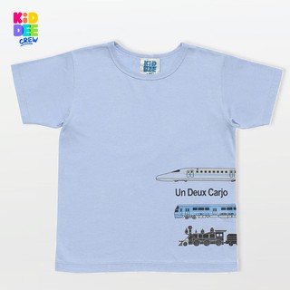 KiddeeCrew เสื้อแขนสั้นสีฟ้าลายรถไฟ Train blue short sleeve shirt เหมาะสำหรับอายุ 1-14 ปี