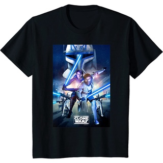 ย้อนยุคเสื้อยืด ผ้าฝ้าย พิมพ์ลายโปสเตอร์ Star Wars The Clone Wars แฟชั่นสําหรับผู้ชายS-5XL