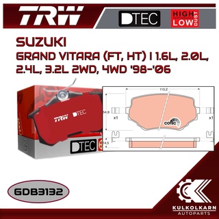 ผ้าเบรคหน้า TRW สำหรับ SUZUKI GRAND VITARA (FT, HT) I 1.6L, 2.0L, 2.4L, 3.2L 2WD, 4WD 98-06 (GDB3132)