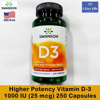 วิตามินดี 3 Higher Potency Vitamin D-3 1000 IU (25 mcg) 250 Capsules - Swanson