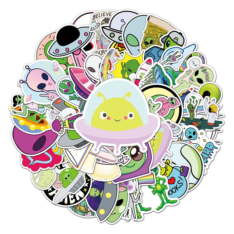 💥พร้อมส่ง💥New E.T UFO NASA SPACE CUTE INS sticker สติกเกอร์กันน้ำรูปแบบที่แตกต่างกัน 50ชิ้น