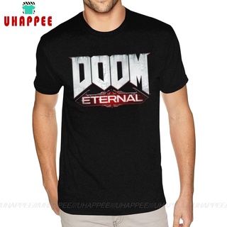 เสื้อยืดแขนสั้น คอกลม ผ้าฝ้าย 100% พิมพ์ลายโลโก้ Doom Eternal สีดํา สําหรับผู้ชาย LHZYสามารถปรับแต่งได้