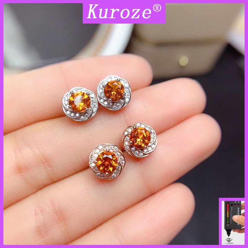 ต่างหูซิทรินธรรมชาติ Kuroze สําหรับผู้หญิง Pt950