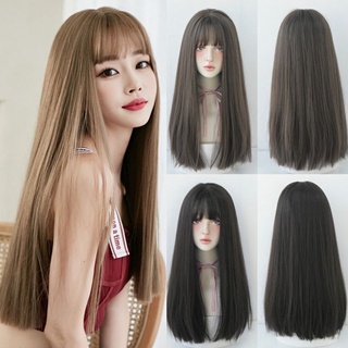 วิกผม🔥วิกผมตรงยาวปลายตรงยาว60cm วิกผมผู้หญิงตามภาพ100%ฟรีตาข่ายคลุมผม Wig วิกผมแบบสวมครอบผมยาวมีหน้าม้า วิกผมยาวผู้หญิง