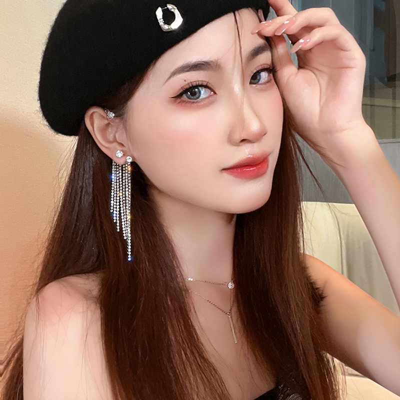 สไตล์ใหม่ ระดับไฮเอนด์ ผู้หญิง สไตล์ยาว เต็มรูปแบบ เพชร พู่ ไม่เจาะหู ผู้หญิง คลาสสิก สไตล์เท่ การออกแบบเฉพาะ ตะขอเกี่ยวหู