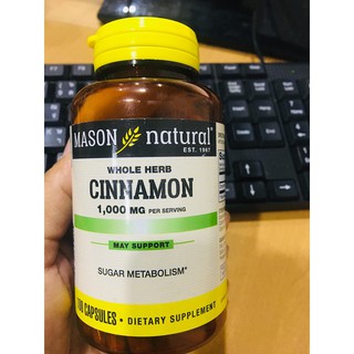 45% Sale!!! โปรดอ่าน EXP: 01/2023 Cinnamon ชินนามอนสกัด 1000 mg 100 Capsules (Mason Natural) อบเชยสกัด