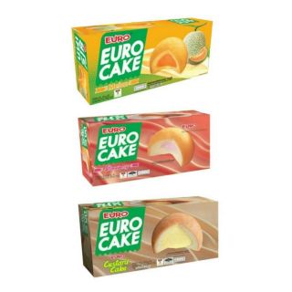 ยูโร่ เค้ก คัสตาร์ด EURO CAKE สอดไส้คัสตาร์ด,สตอร์เบอรี่,เมล่อน,มาร์เบิ้ลช็อค,กล้วยหอม,ใบเตย 204 กรัม บรรจุ 12 ชิ้น