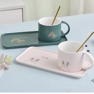 JH SHOP ชุดถ้วยกาแฟเซรามิค ชุดแก้วกาแฟ  พร้อมถาดรอง สไตล์ยุโรป
