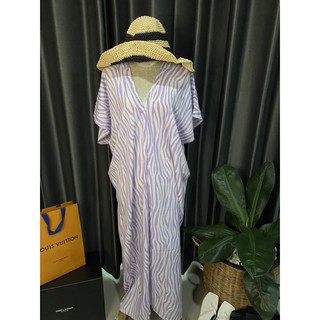 ชุดทะเล แม๊กซี่เดรส maxidress ลายม้าลายม่วง อก52"💖⚡️✨