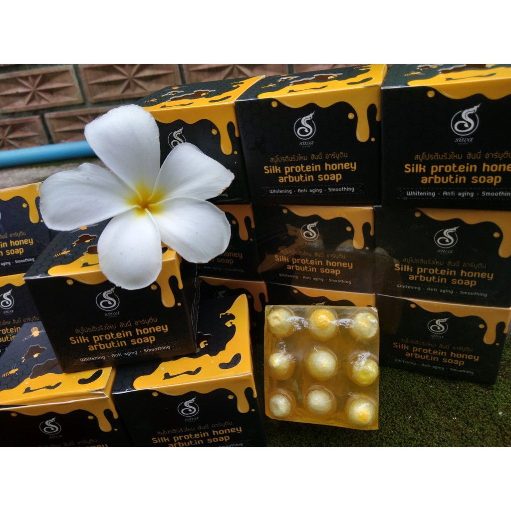 Silk Protein Honey Soap สบู่รังไหมน้ำผึ้งแท้100% ขจัดสิวเสี้ยน หน้าใสชุ่มชื้น ขนาด80กรัม