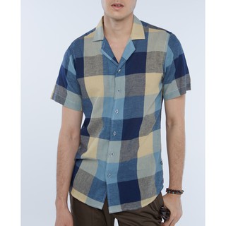 windowpane checked shirt short sleeves