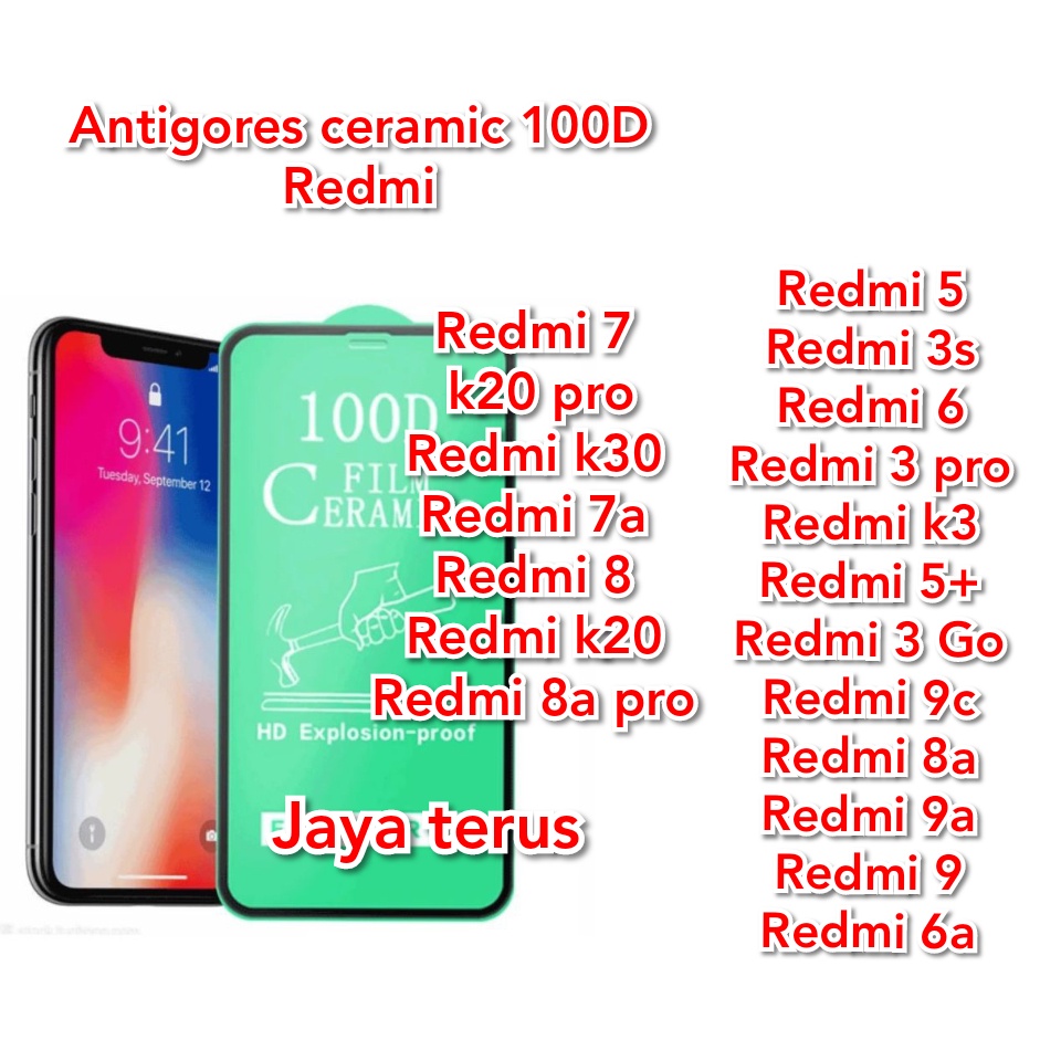 Redmi 5+/5/3/K3/K30/K20/K20Pro/9/9A/9C/6/6A/7/7A/8/8A/8APro/Go/3s/3Pro Anti-Scratch Ceramic 100D