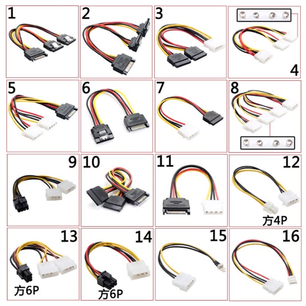 สาย Power Sata สายไฟฮาร์ดไดรฟ์ สายการ์ดจอ Y-Power IDE Molex 6Pin-8pin-4Pin-15Pin-Sata-4Pin-IDE-Molex-15Pin-Sata cable
