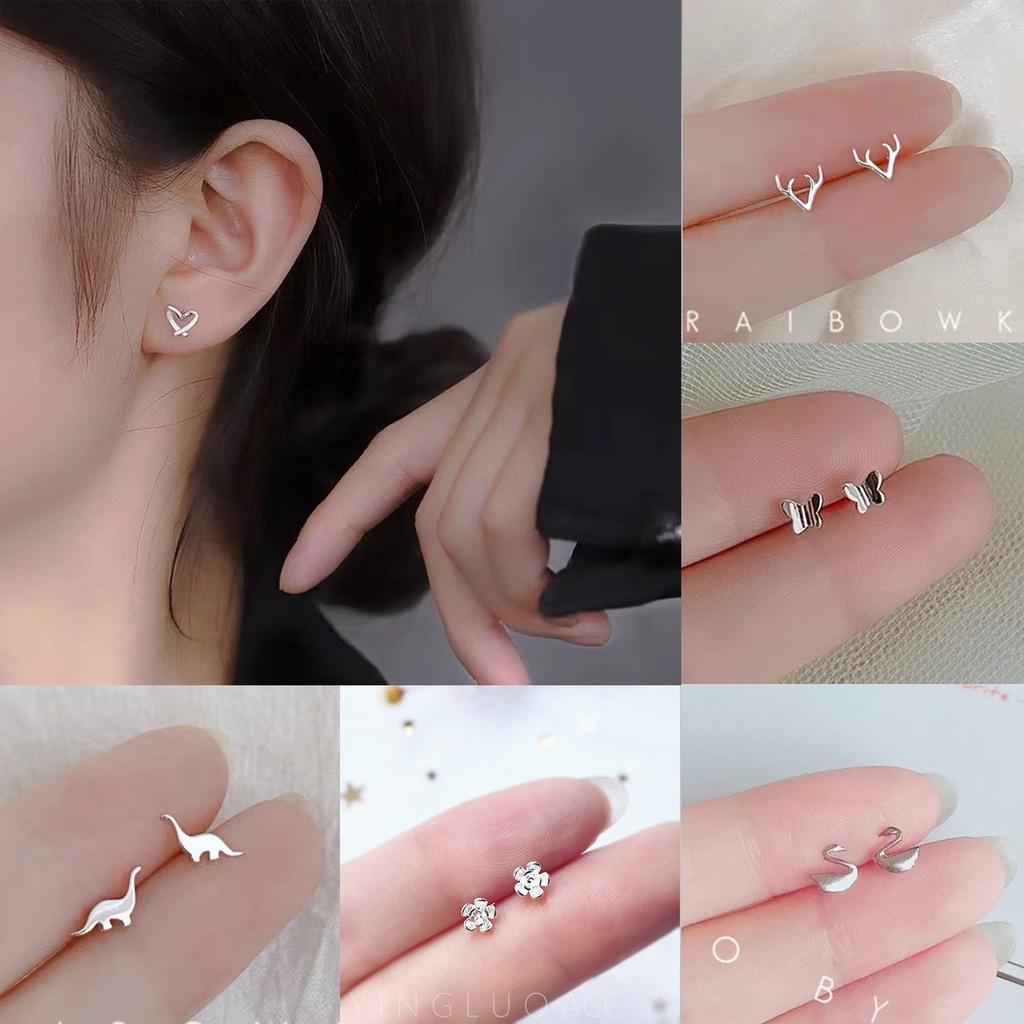 เครื่องประดับผู้หญิงต่างหูเงินรูปหัวใจสไตล์เกาหลียอดนิยม