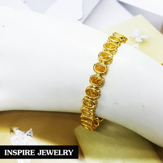 Inspire Jewelry สร้อยข้อมือพลอยเม็ดรูปไข่ งานจิวเวลลี่ ความยาว 18cm งานดีไซด์ เปิดปิดง่าย