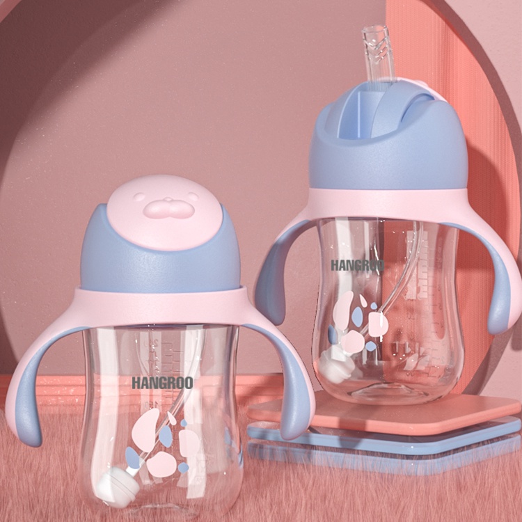 hangroo home แก้วหัดดื่ม ขวดน้ำหลอดเด้ง ไม่ดูดไม่ไหล