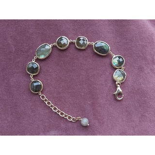 👑 สร้อยลาบลาดอไลท์ 🦋เรือนเงินเเท้925 🌟ชุบทอง  (Labradorite)🌸 ความยาวรวมทั้งเส้น 20 ซม.💎🌸