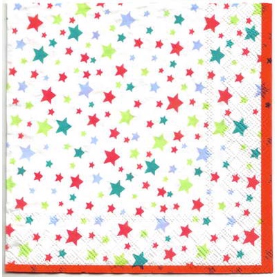 Pladao Napkin ภาพ ลายแต่ง Multi Star ดาวหลากสี Cath Kidston กระดาษแนพกิ้น สำหรับงานศิลปะ เดคูพาจ decoupage ขนาดL 33x33