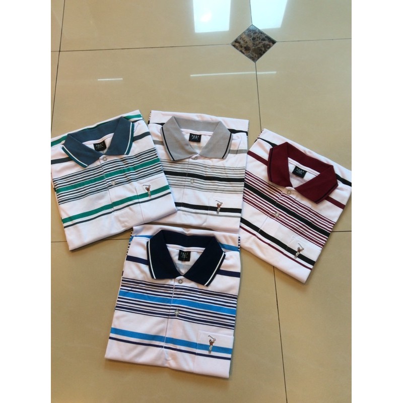 T-Shirtเสื้อโปโล เสื้อคอปกผู้ชายลายทางแขนปล่อย สินค้าพร้อมส่ง