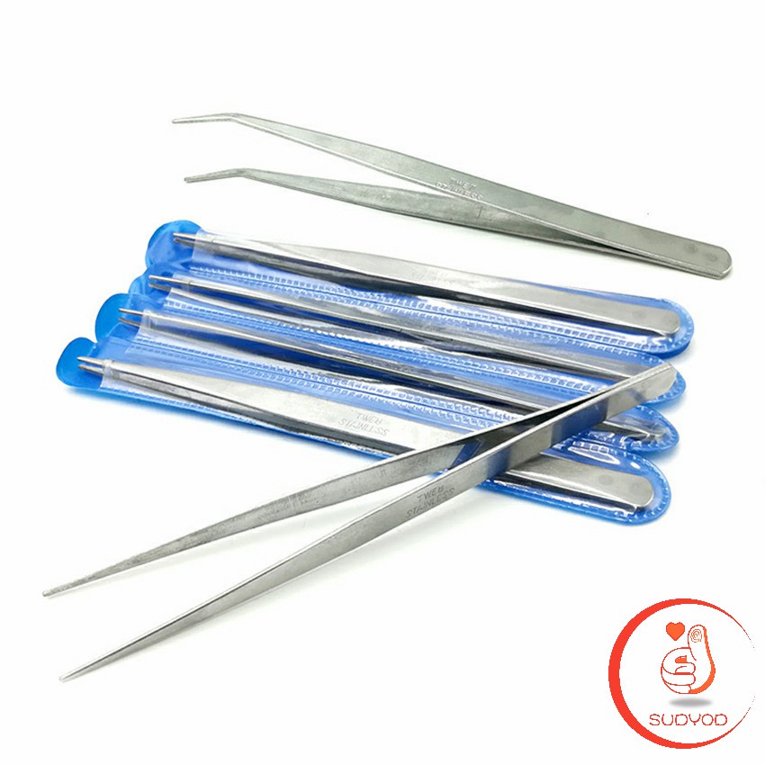 คีมหนีบอเนกประสงค์ มี 2 แบบ ปากคีบงอ ปากคีบแหลม คีบหนีบสแตนเลส Stainless steel tweezers