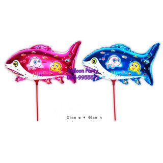 ลูกโป่งก้านรูปปลาฉลามสีชมพู ไซต์ 12 นิ้ว Shark Fish Balloon