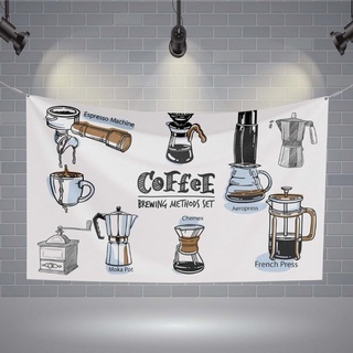 ป้ายผ้า กาแฟ คาเฟ่ (มีของแถม) ผ้าพิมพ์ลาย ทนแดด ทนฝน แบรนด์ไ…
