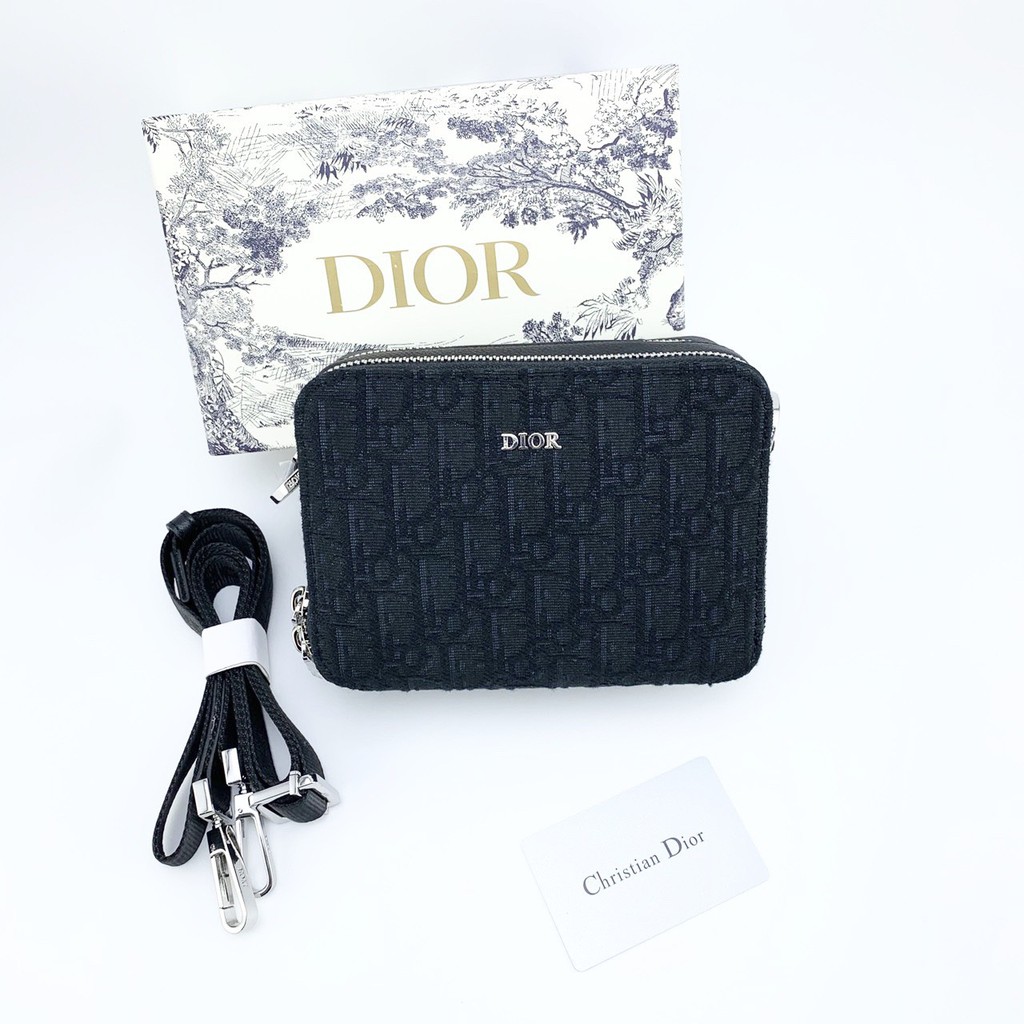 CHRISTIAN DIOR POUCH WITH SHOULDER STRAP BLACK OBLIQUE JACQUARD กระเป๋า