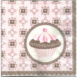 Pladao Napkin ภาพเค้ก Cupcake Muffin คัพเค้ก บนพื้นลาย กระดาษ แนพกิ้น สำหรับงานศิลปะ เดคูพาจ decoupage ขนาด L 33x33